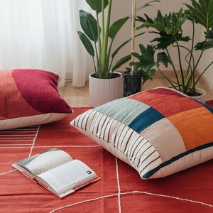 Colorful Contemporary Kilim Throw Pillow Color Block Decorative Pillowcase Set Cotton Pillow Cover for Sofa Bed Art Deco Lumbar Cute zdjęcie 4