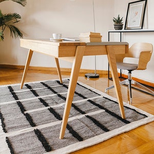 Black and White Modern Kilim Area Rug | Flatwoven Living Bedroom Office Aeshtetic Rugs | Scandinavian Handmade Wool | 3x5 5x8 6x9 8x10 9x12
