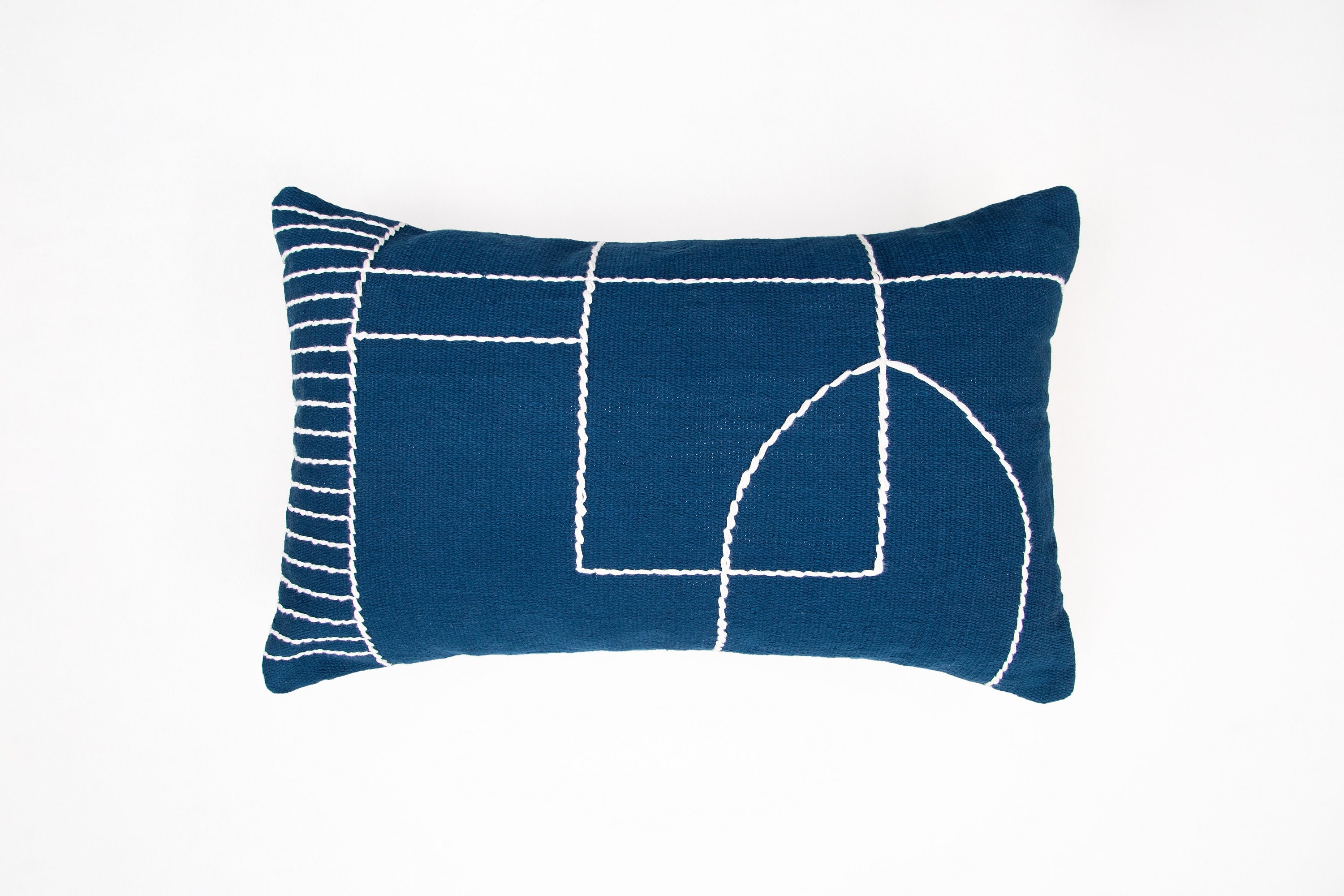 Blue handwoven decorative kilim pillow cover | Embroidered throw pillowcases for living room couch | 20x20 16x26 Geometric Lumbar Pillow set