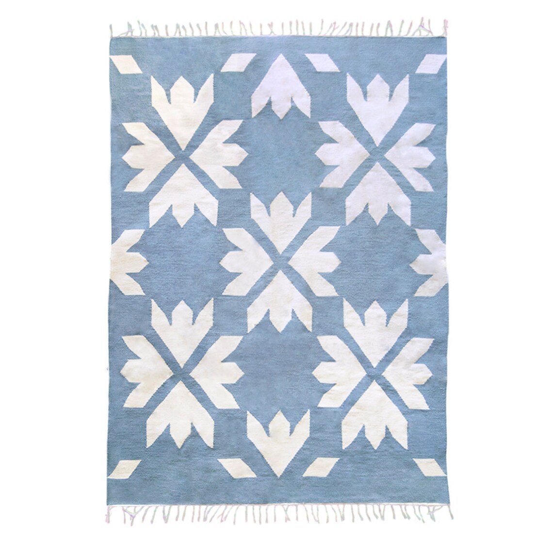 Bloom Flatwoven Wool Kilim Rug; Handwoven Floral; Sky Blue off White ...