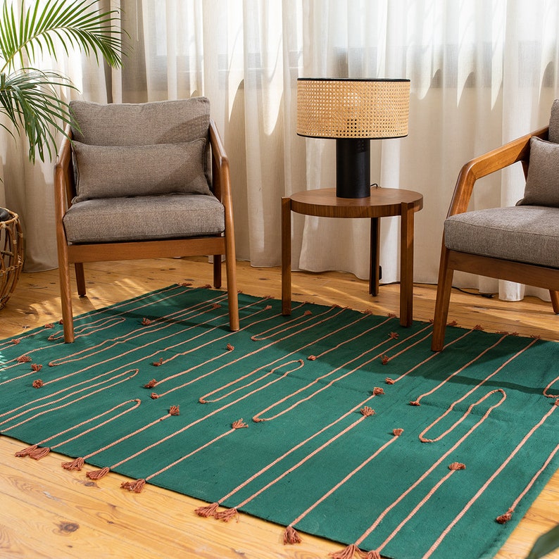 Green Flatwoven Cotton Kilim Rug Living Room Area Rug Runner Etsy