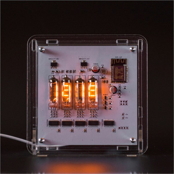 Numitron IV-9 Nixie Clock with Wi-Fi and Clear Acrylic Case, Anniversary, Fathers Day, Christmas Gift Idea