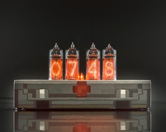 Hand-painted Nixie Tube Clock with Replaceable IN-14 Nixie Tubes, Motion Sensor, Visual Effects, Wooden Gift Packaging, Doom Game Fans