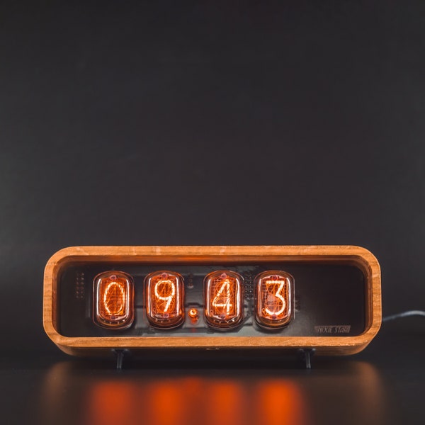 Nixie-Röhrenuhr mit austauschbaren IN-12-Nixie-Röhren, Bewegungstemperatur-Feuchtigkeitssensoren, RGB-LED-Hintergrundbeleuchtung, Wecker, massives Holzgehäuse