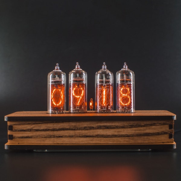 Nixie Tube Clock with Replaceable IN-14 Nixie Tubes, Motion Temperature Humidity Sensors, Dual RGB LED Backlight, Alarm Clock
