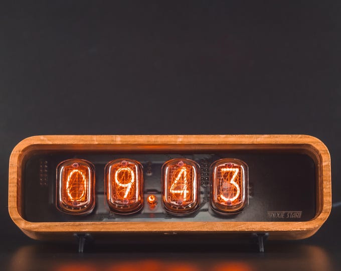 Nixie Tube Clock IN-12 — Solid Walnut, Replaceable Tubes + Spare, Motion Sensor