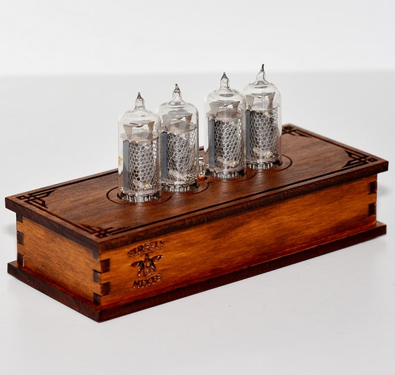 Nixie Tube Clock 4X IN-14 Nixie Tubes Vintage Retro Desk Clock Fully Assembled and Tested Wooden Alder Case Firefly