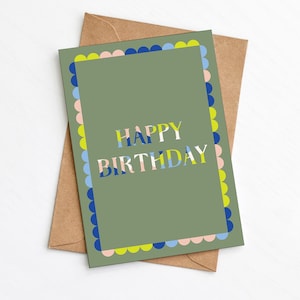 Cartão de feliz aniversário com vieira, cartão de aniversário colorido, cartão de aniversário enviado diretamente