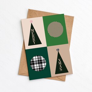 Kerstkaart met raster, geometrische kerstkaart, feestelijke wensen, optie handgeschreven kerstkaart