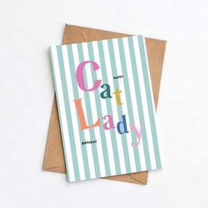 Carte de joyeux anniversaire Cat Lady, Anniversaire d'un amoureux des chats, Option d'envoi direct, Carte sans plastique