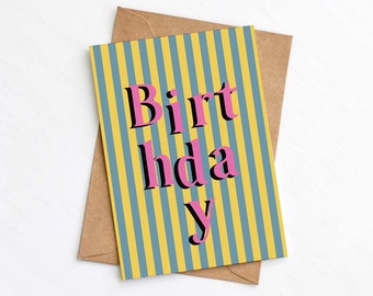 Jumbled Birthday Card, Happy Birthday Card, Modern, Stripes, Personalised Card, Send Direct