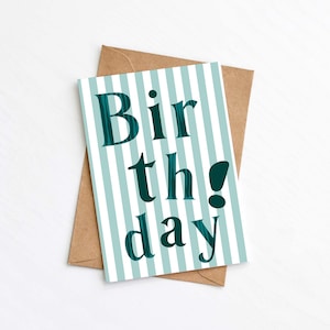 Cartão de aniversário listrado verde, cartão de aniversário para ela, cartão de aniversário para ele, cartão personalizado, cartão de feliz aniversário