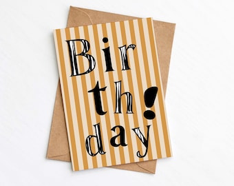 Striped Birthday Card, Modern Happy Birthday Card, Cool Greeting Card, Send Direct Card