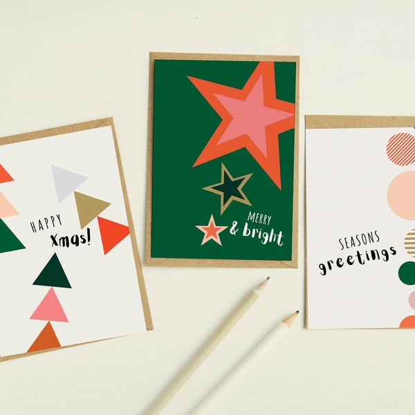 Moderne Weihnachtskarten 6er-Pack, Minimales Weihnachtskarten-Set, Plastikfrei, FSC-zertifiziert