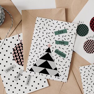 Lot de 6 cartes de Noël modernes, lot de 6 cartes de Noël géométriques, lot de cartes, sans plastique, écologique, certifié FSC