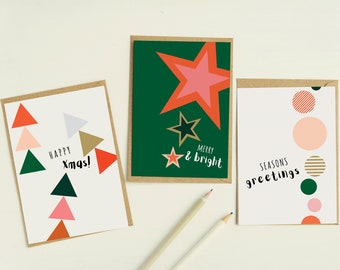 Contemporary Christmas Card 6 Pack, Minimal Xmas Card Set, Plastic Free, FSC Certified