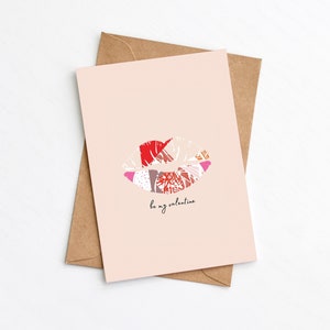 Be My Valentine Card, Lips Card, Modern Valentines Day Card, Abstract Print, Send Direct Option, Eco Friendly, Plastic Free image 1