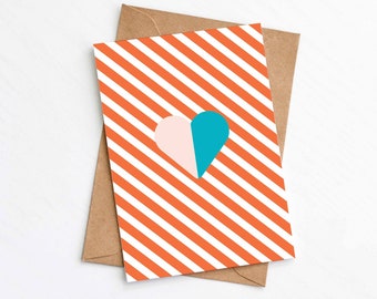 Orange Heart Card, Love Card, Anniversary, Wedding, Plastic Free, Send Direct Option