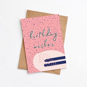Verjaardagskaart, moderne gelukkige verjaardag, abstract scandi, kaart voor haar, plasticvrij, optie voor directe verzending