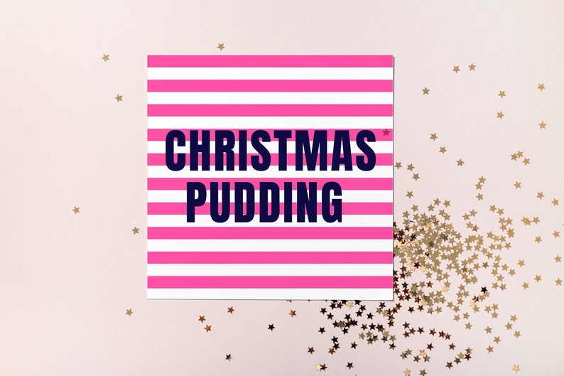 Christmas Pudding Card, Neon Pink Christmas Card, Plastic Free, Send Direct Option image 2