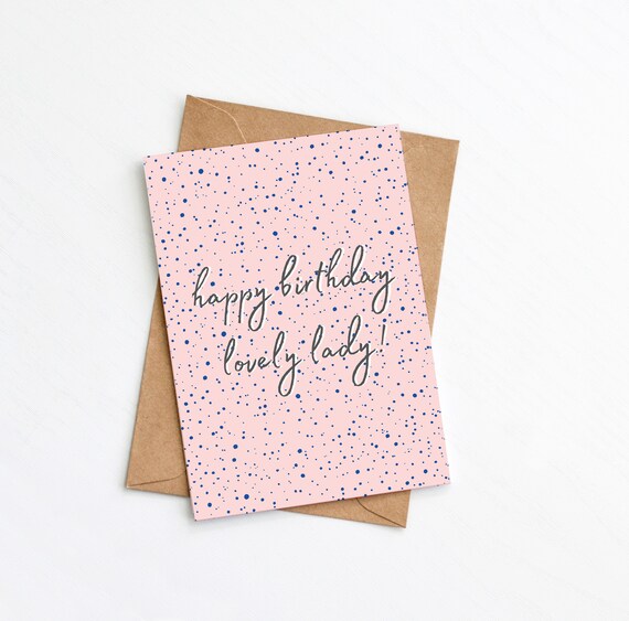 Lovely Lady Birthday Card, Modern Birthday Cards, Pink Card, Spotty Print, Send Direct Card, Plastic Free