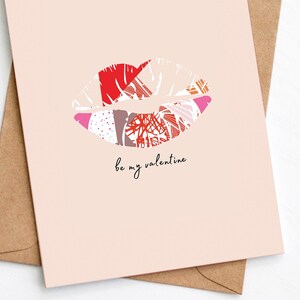 Be My Valentine Card, Lips Card, Modern Valentines Day Card, Abstract Print, Send Direct Option, Eco Friendly, Plastic Free image 2