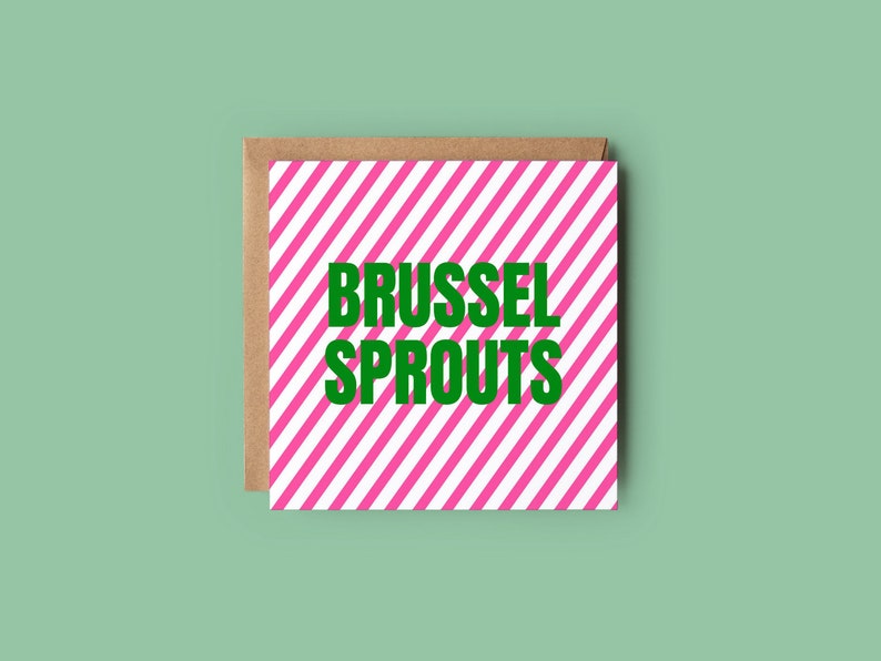 Brussel Sprouts Neon Christmas Card, Modern Christmas, Eco Friendly, Send direct option image 1