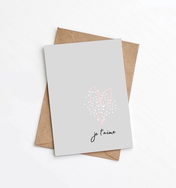 Je T'aime Valentines Card, Modern Love Card, Luxury Stationery, I love you card, Send Direct Card, Plastic Free