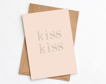 Kiss Kiss Card, Anniversary Card, Modern Love Card, Valentines, Wedding, Send Direct Option, Eco Friendly, Plastic Free