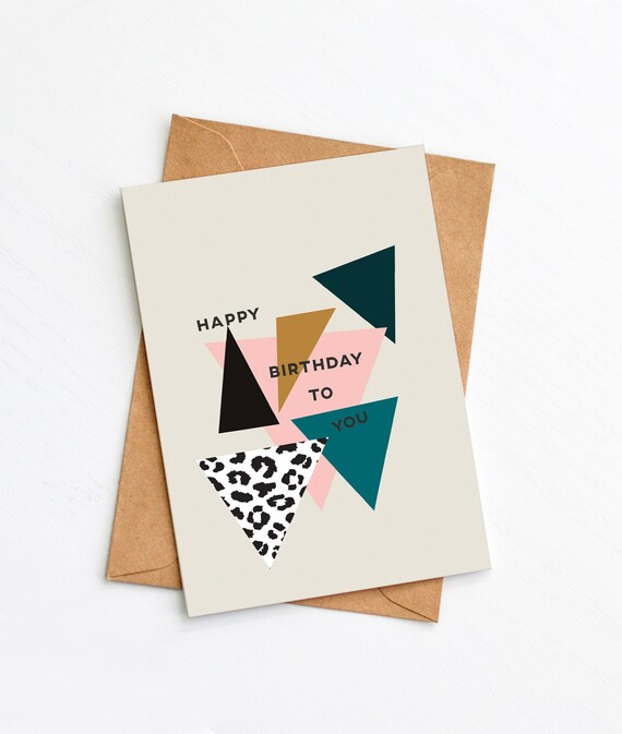 Triangle Print Birthday Card, Modern Geometric Greetings Card, Send Direct Card, Abstract Print, Plastic Free