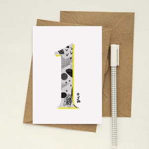 Carte 1er anniversaire, Une carte aujourd'hui, Premier anniversaire, Carte d'âge, Fête d'anniversaire d'enfants, Option d'envoi direct, Sans plastique