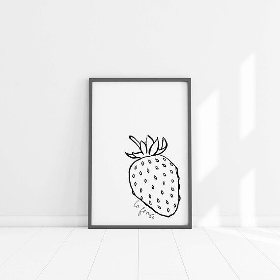 Strawberry Art Print, Wall Art, Fruit Illustration, Fruit Art, Food Print, Kitchen Art, French Print, Foodie Gift
