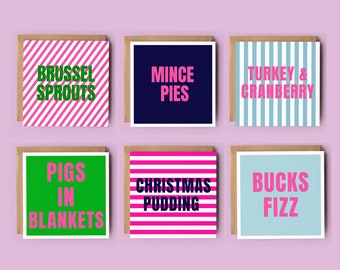 Neon Modern Christmas Card Pack, Christmas Food and Drink, Set of 6 Christmas Cards, Plastic Free, Luxury Cards