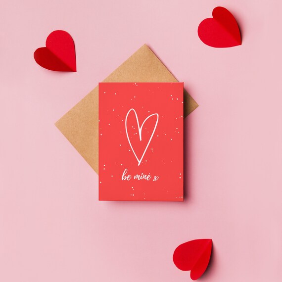 Be Mine Valentines Card, Modern Valentines Day, Minimalist Valentine, Send Love, Plastic Free, Send Direct Card