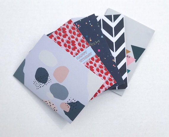 Set of 5 Modern Greetings Cards, Birthday & Blank Cards, Card Bundle, Colourful Print