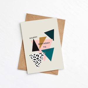 Biglietto di auguri di compleanno con stampa triangolare, biglietto di auguri geometrico moderno, invia biglietto diretto, stampa astratta, senza plastica