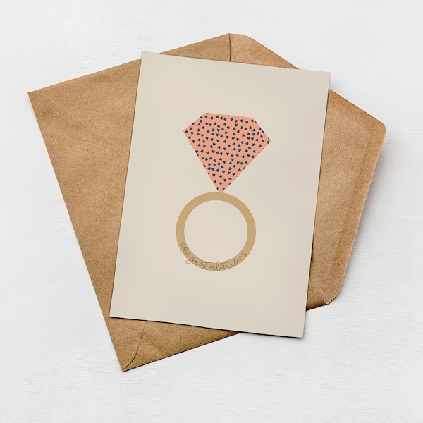 Ring Engagement Card, Congratulations on your engagement, Modern Engagement, Minimal Card, Send Direct Option, Plastic Free