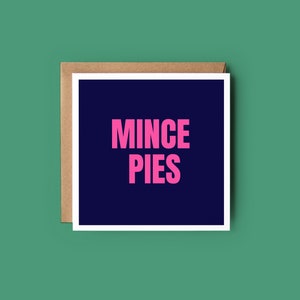 Mince Pies Weihnachtskarte, moderne festliche Neonkarte, plastikfrei, senden Sie direkte Weihnachtskarte