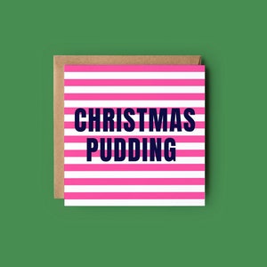 Christmas Pudding Card, Neon Pink Christmas Card, Plastic Free, Send Direct Option image 1