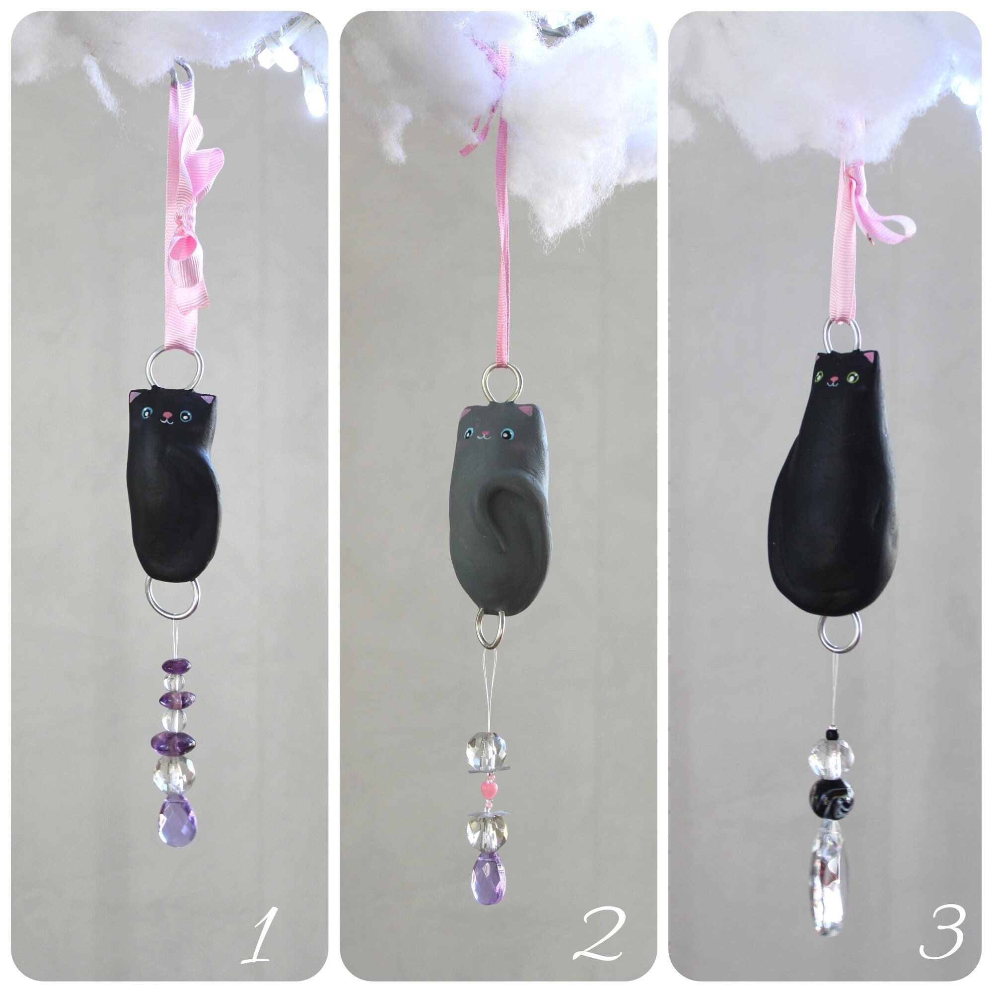 Petits Chats Noir et Gris Attrape Soleil Ornement | Vendu à L'unité Grey & Black Cat Sun-Catcher Chr