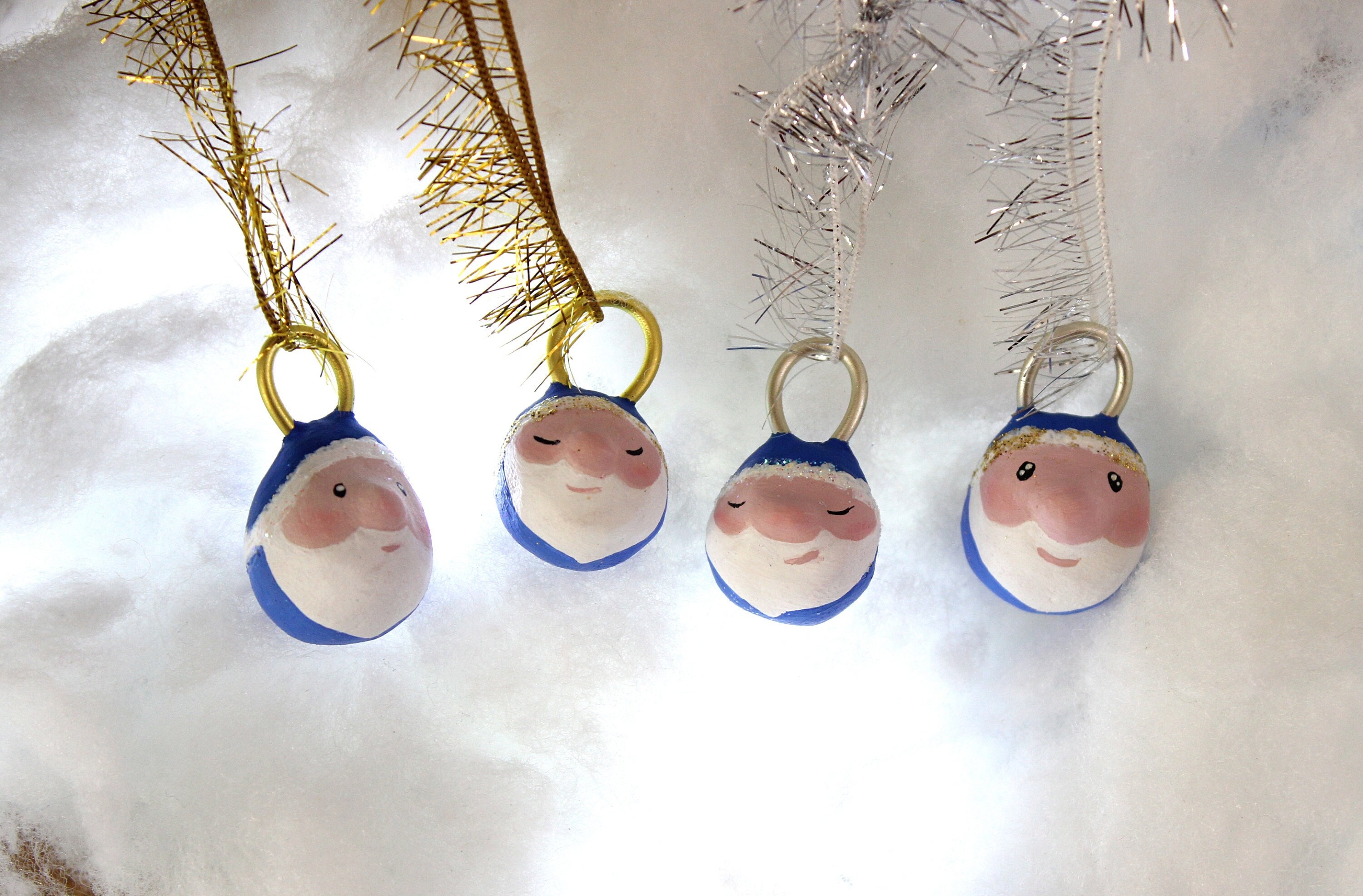 Lot de Petit Père Noël en Argile | Bleu/Lot Of Little Clay Santa Claus | Blue