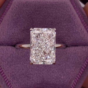 HUGE 10 carat F Color VS1 Clarity IGI Certified Elongated Radiant Excellent Cut Lab Grown Diamond Solitaire Engagement Ring 18k White Gold