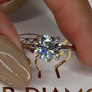 2 Carat E Color VVS2 Clarity IGI Certified Round Brilliant Ideal Cut Lab Grown Diamond Solitaire Engagement Ring, 4 Prongs 14k White Gold