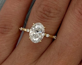 BEST PRICED 2.1 Carat D Color VVS2 Clarity IGI Certified Oval Cut Lab Grown Diamond Thin Dainty Solitaire Engagement Ring, 14k Yellow Gold