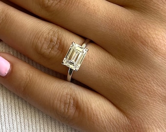 2.50 Carat EAST-WEST IGI Certified D Color VVS2 Clarity Emerald Excellent Cut Lab Grown Diamond Solitaire Engagement Ring 14k White Gold