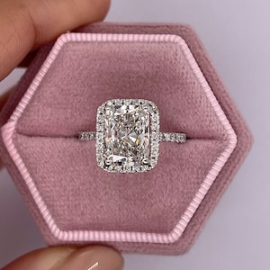 3.75 Carat total weight  E color VVS2 IGI Certified Lab Grown Radiant Cut Diamond Halo Engagement Ring 14k White Gold