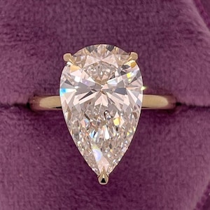 6 Carat F Color VVS2 Clarity IGI Certified Pear Cut Lab Grown Diamond Solitaire Engagement Ring 18k White Gold