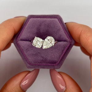 3.5 ctw  IGI CERTIFIED  Two Stone Pear + Oval Cut Two Lab Diamond Solitaire Engagement Rings, 18k White gold, Toi et Moi Ring, You & Me Ring