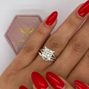 4 carat IGI CERTIFIED F/VS1 Princess Cut Lab Grown Diamond Solitaire Engagement Ring Set, with Matching Wrap 14k White Gold Band