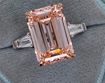 RARE DREAM 11.06 Carat Fancy Vivid Pink VVS2 Clarity IGI Certified Emerald Cut Lab Grown Three Diamond Engagement Ring 18k Two Tone Gold